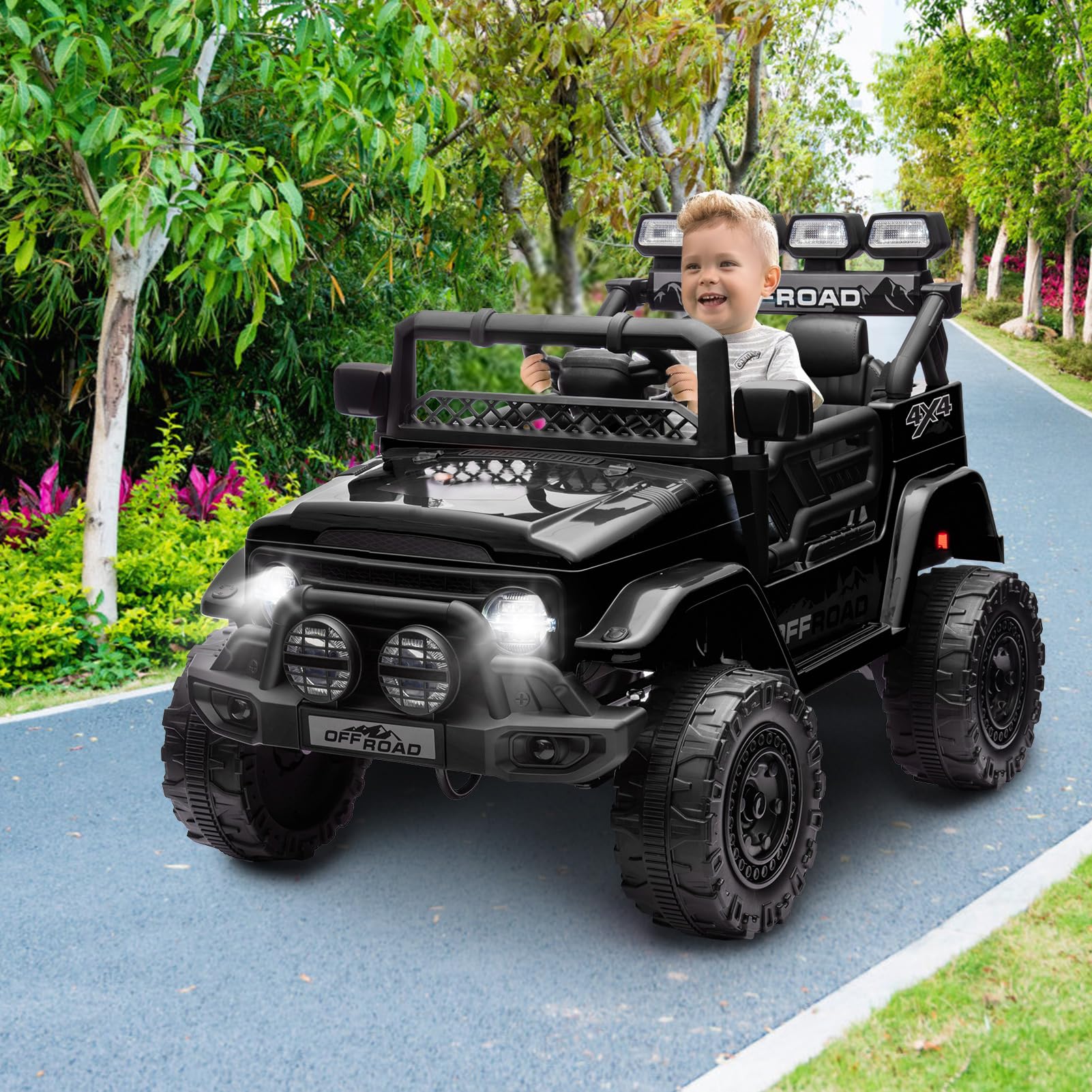 Garvee 12V Auto elettrica per bambini nera con LED e funzione Bluetooth per feste di compleanno, parchi e campi da gioco
