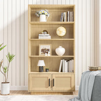 Libreria Garvee Boho con ante in rattan, 5 ripiani, MDF robusto, soggiorno/ufficio, 31,5"L x 63"A, colore naturale