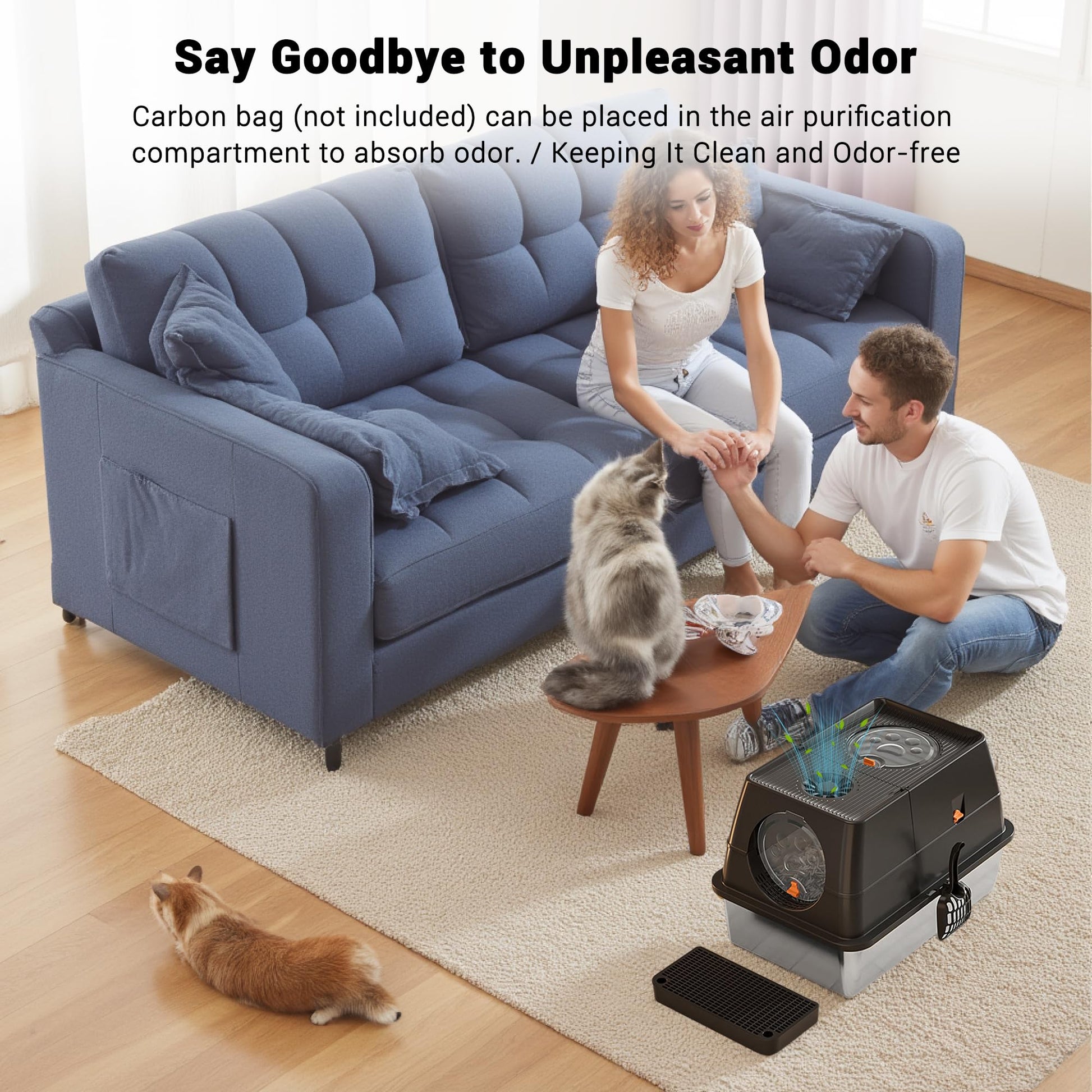 Lettiera per gatti Garvee in acciaio inox di grandi dimensioni con coperchio, resistente agli odori, doppio ingresso, 23.6"x15.75"x15.35"