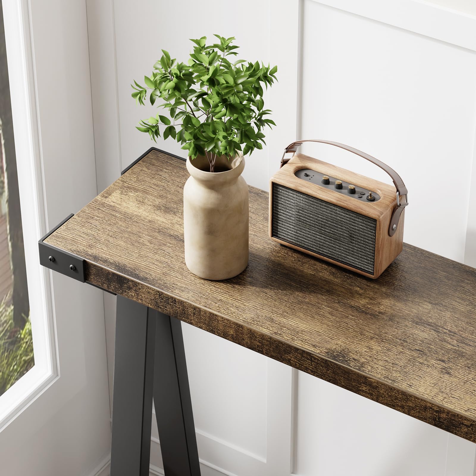 Tavolo console Garvee per corridoio, 2 ripiani con tenitore, gambe a R, legno, 43.3 pollici, soggiorno e ufficio, stretto, versatile