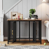 Gabbia per cani Garvee per uso domestico, 118,5 x 78 x 82,5 cm, legno e acciaio al carbonio, gabbia per animali domestici con 2 porte, coperchio incernierato, marrone, per cani di piccola/media/grande taglia