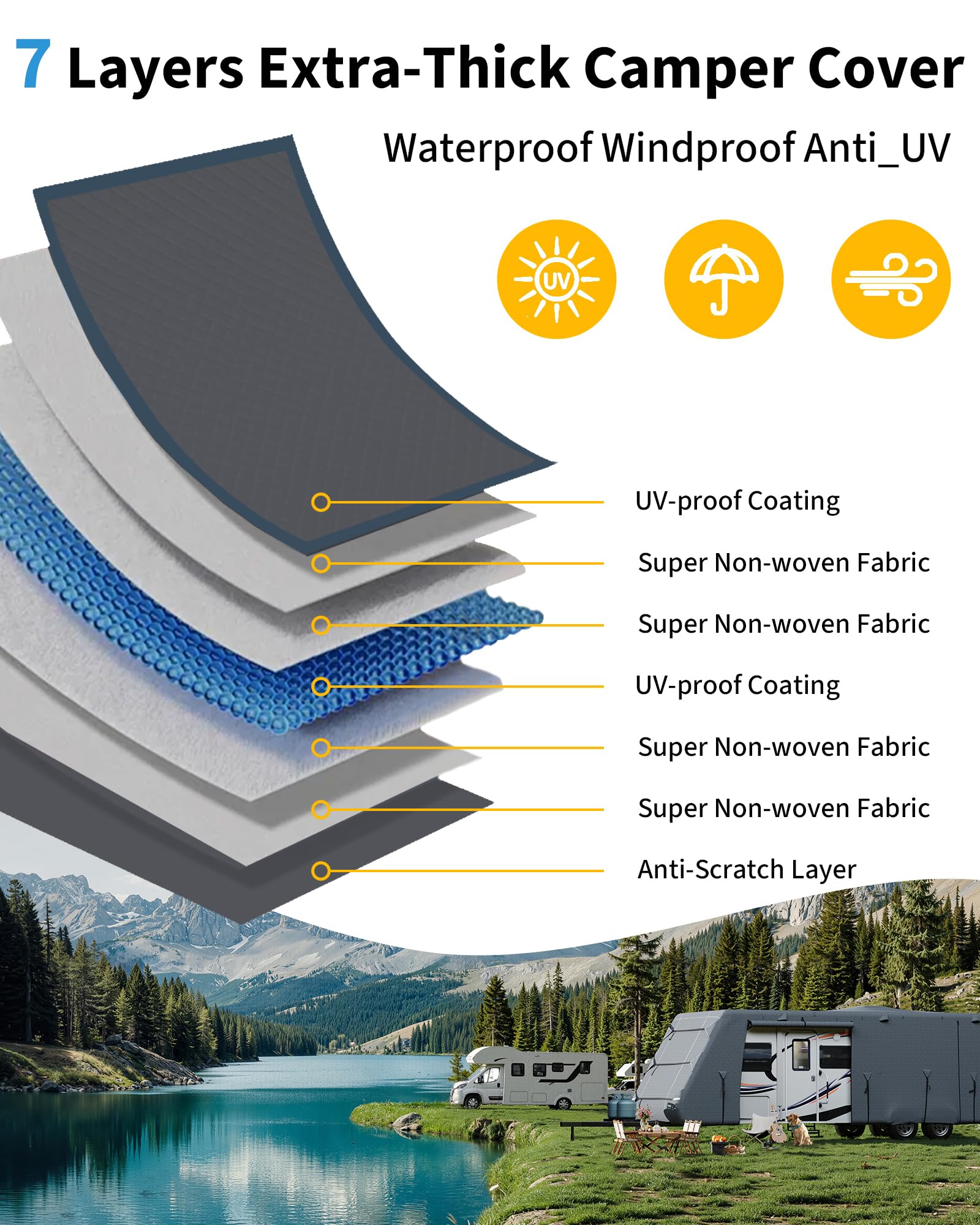 Telo copri camper Garvee, 7 strati extra spesso, antivento e impermeabile, per camper da 27'-30', include coperture per pneumatici e cinghie, traspirante