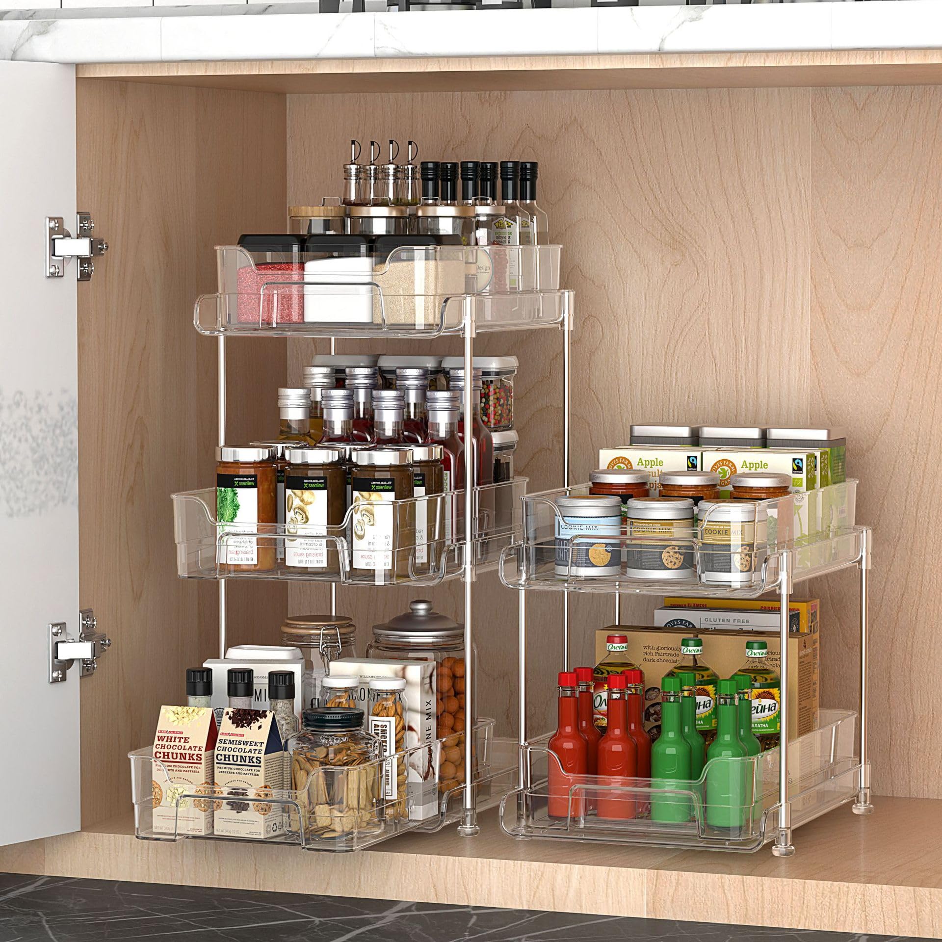 Garvee Organizer trasparente per bagno con divisori regolabili in PET e acciaio inossidabile per cucina e bagno Trasparente e robusto
