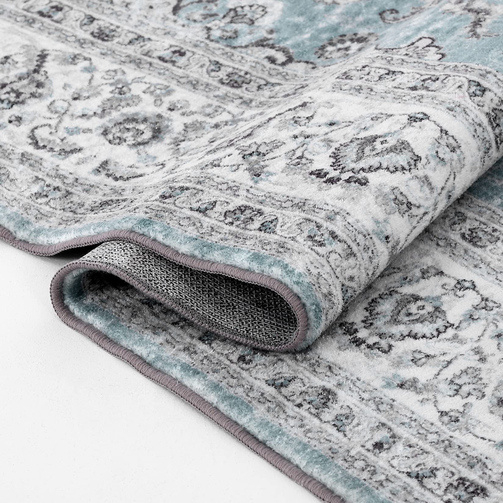 Tappeto vintage lavabile Garvee con supporto antiscivolo in TPR per camera da letto e soggiorno, 120x170 cm, blu
