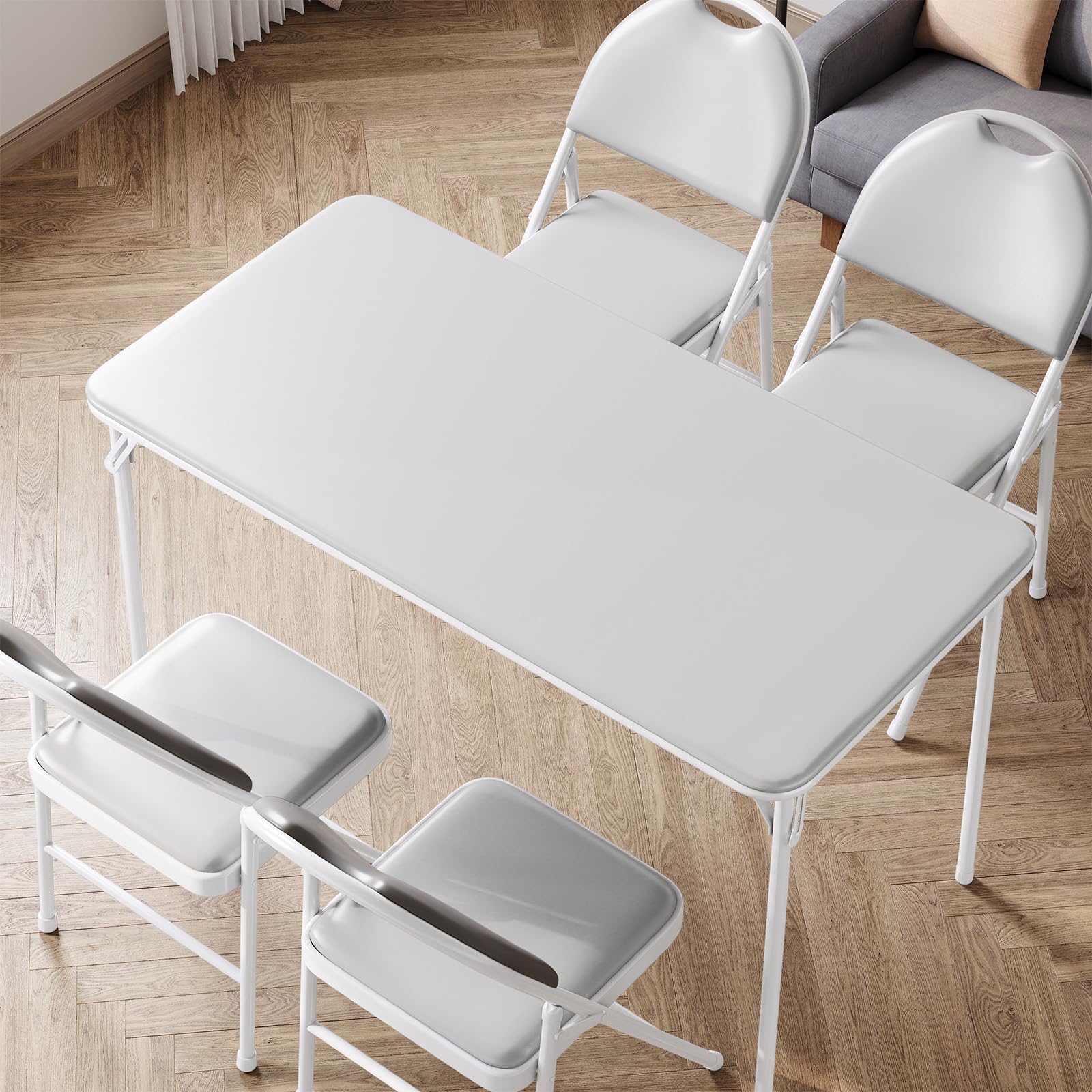 Tavolo pieghevole Garvee a 4 gambe con gambe in metallo e piano in similpelle per uso interno ed esterno, 120x60 cm, grigio, robusto e pieghevole