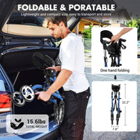Garvee Rollator pieghevole e sedia da trasporto 2 in 1, capacità di carico di 136 kg, rollator per tutti i terreni con doppio sistema frenante e borsa portaoggetti, telaio in alluminio leggero per anziani, shopping, uso esterno