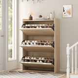 Garvee Mobile Porta Scarpe a 3 Ante Ribaltabili Salvaspazio in Legno per Soggiorno e Ingresso Design Moderno - Natural Oak