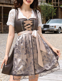 Garvee Dirndl Corto Da Donna In 3 Pezzi Tradizionale abito midi Oktoberfest con grembiule in pizzo grigio Taglia 34