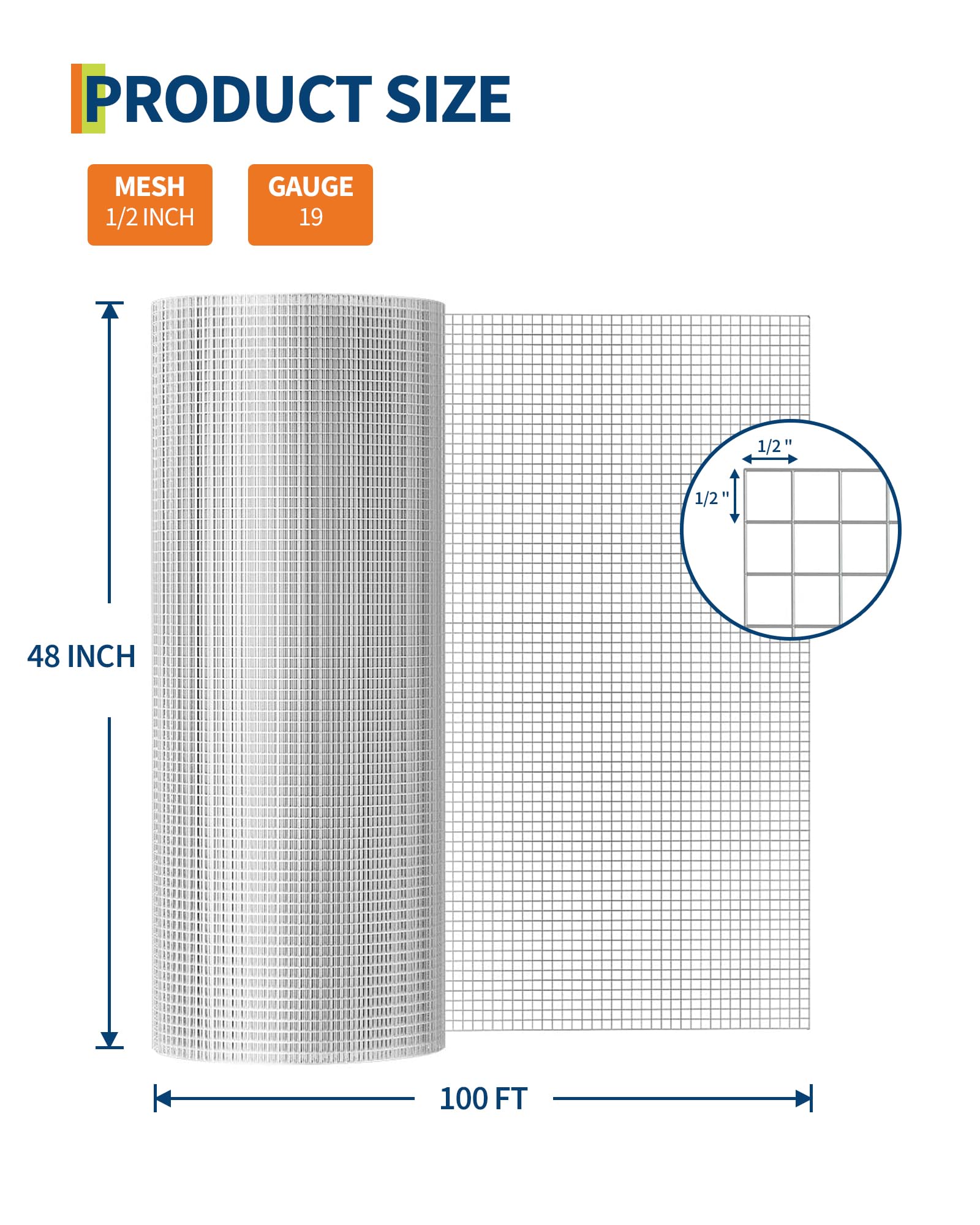 Rete metallica Garvee da 1/2 pollice 48x50FT 19GA in rete metallica zincata robusta antiruggine facilmente pieghevole per la protezione del pollame da giardino