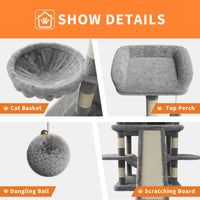 Albero per gatti Garvee Large Multi-Level da 68,5" per gatti di grandi dimensioni, 9 kg+, torre robusta con tiragraffi in sisal e amache, realizzato in legno e peluche per uso interno.