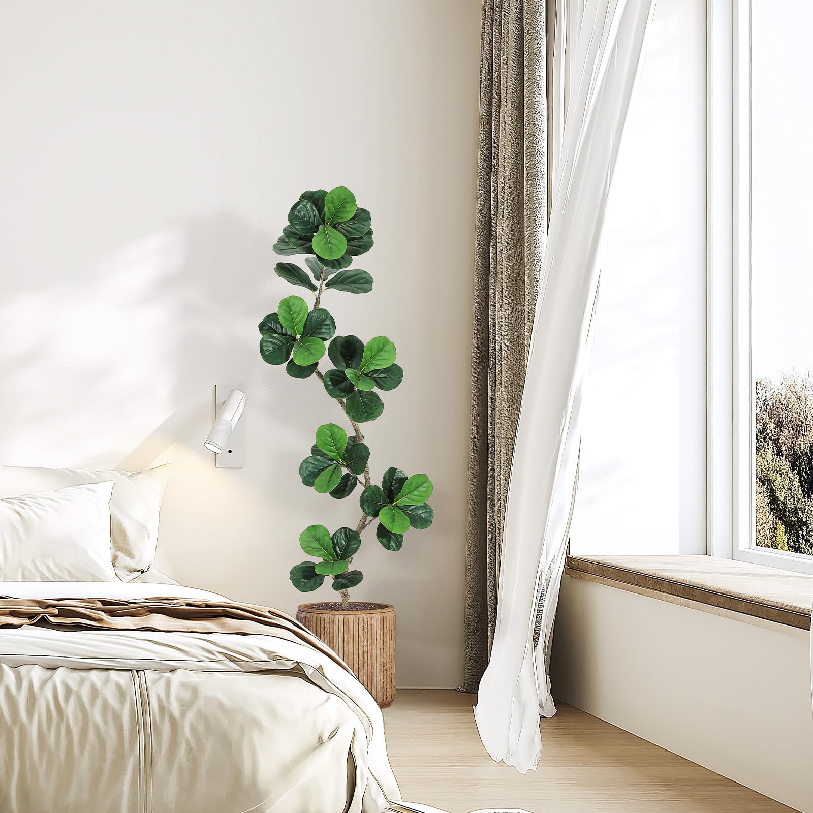 Albero di fico artificiale Garvee da 6 piedi con vaso bianco per soggiorno e ufficio, rami regolabili, resistente alle intemperie, foglie realistiche, decorazione in muschio