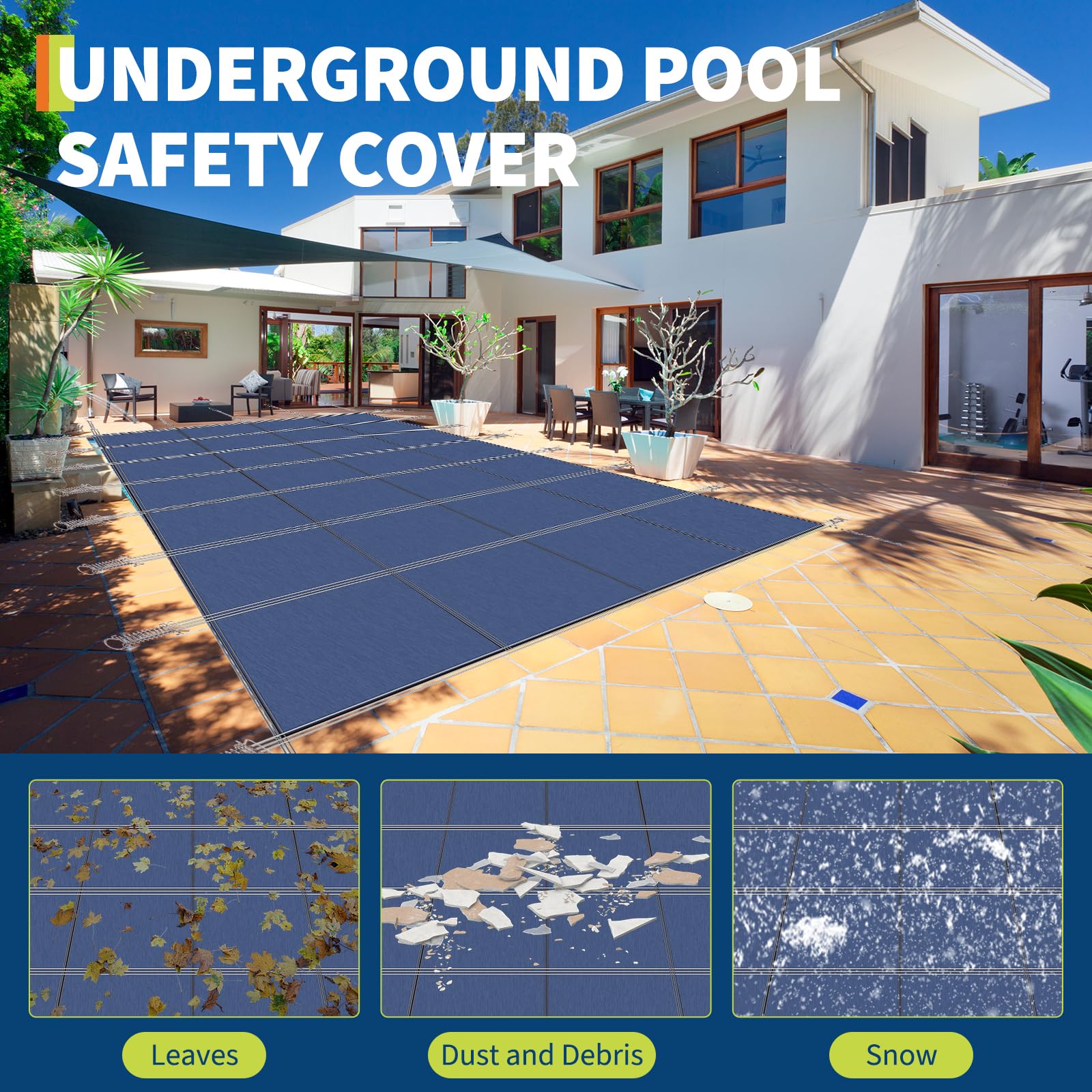 Copertura di sicurezza per piscina Garvee per piscina rettangolari 18x34 piedi, materiale PP durevole, resistente ai raggi UV, capacità di carico di 500 libbre, include hardware di montaggio, giardino e hotel