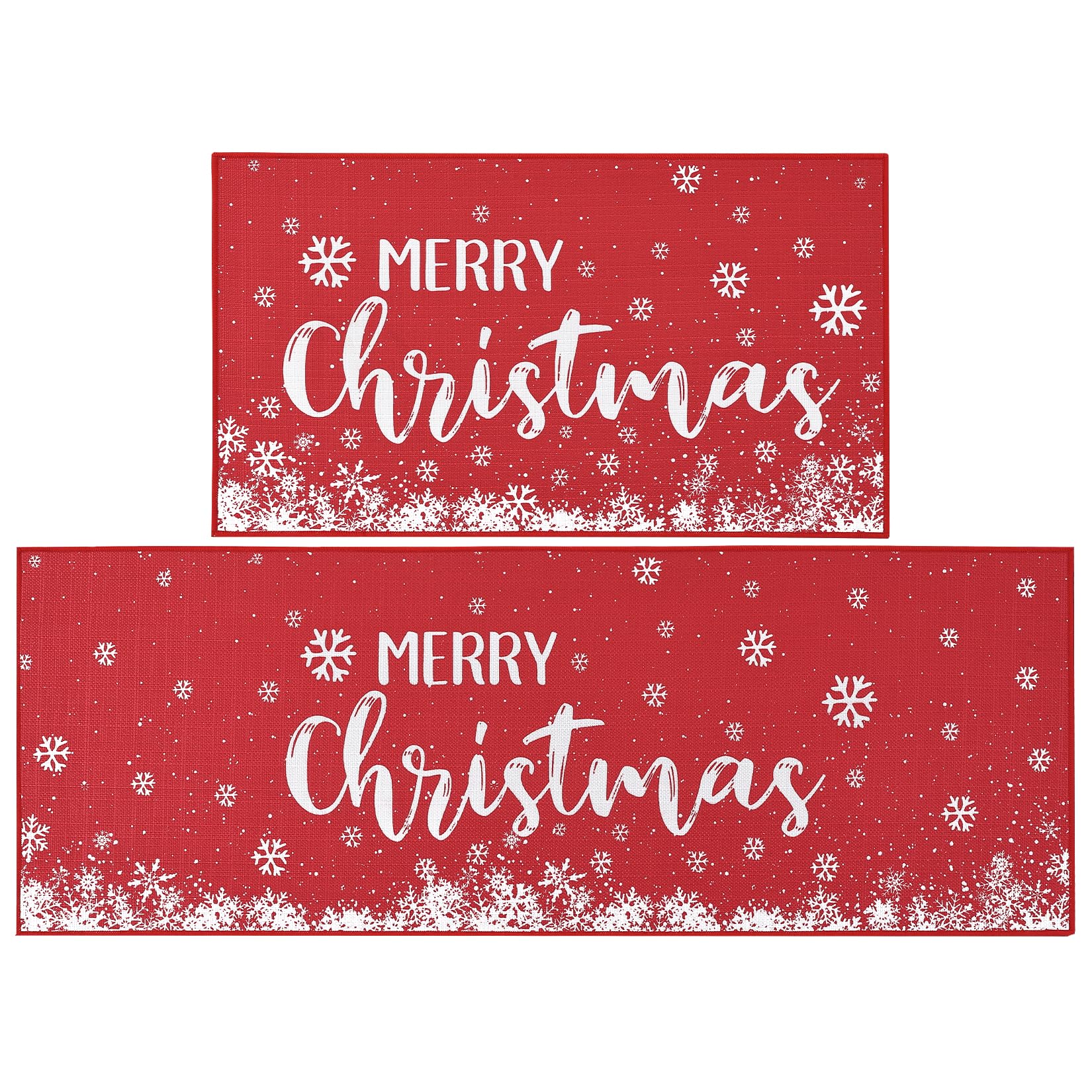 Garvee Küchenläufer 2er Set Rutschfest Waschbar Schneeflocken Leinenoptik Rot 40x60cm 40x120cm Festliche Weihnachtsdeko