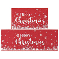 Garvee Küchenläufer 2er Set Rutschfest Waschbar Schneeflocken Leinenoptik Rot 40x60cm 40x120cm Festliche Weihnachtsdeko