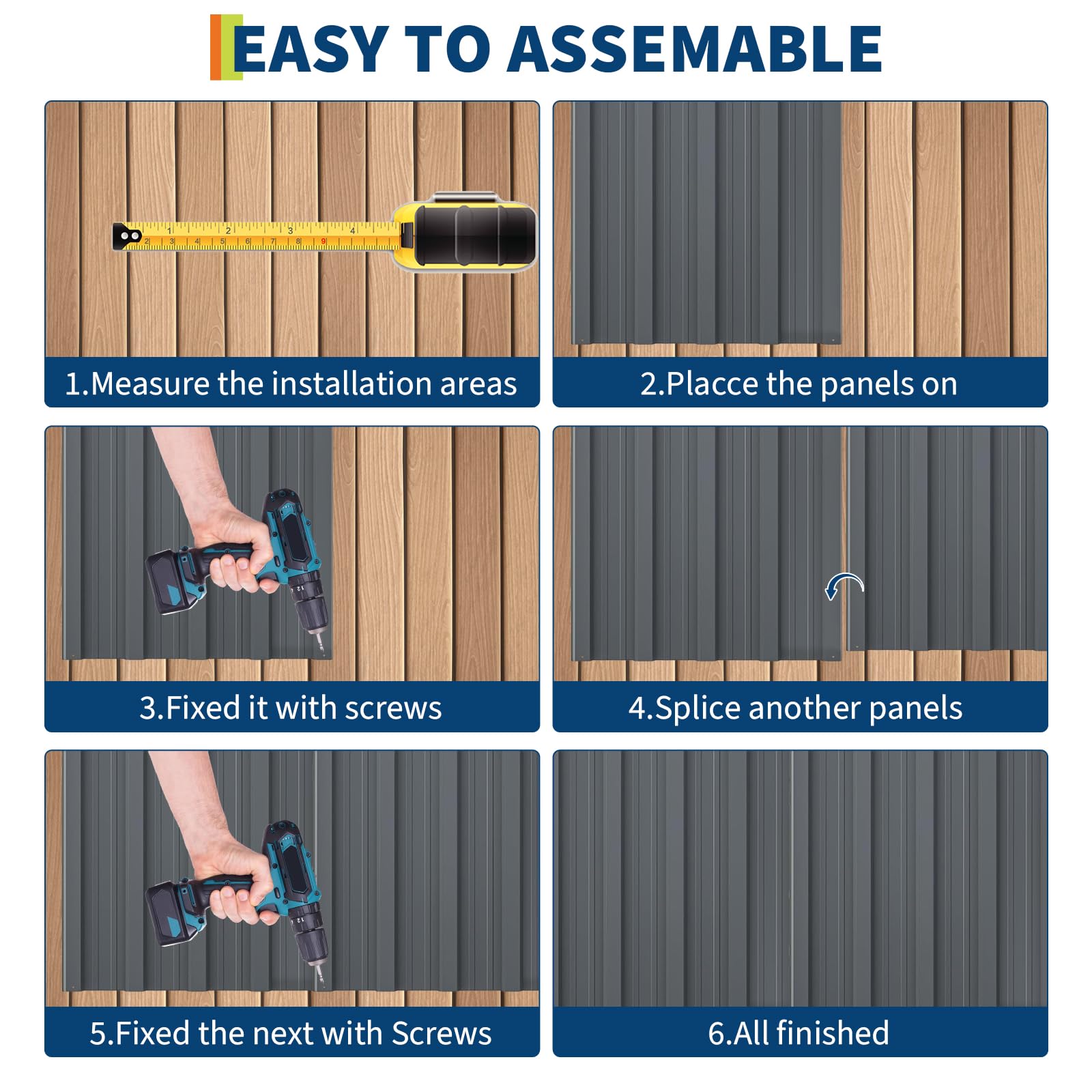 Lastre per coperture metalliche Garvee, 20 pezzi, acciaio zincato, 0,01 pollici, antiruggine, impermeabili, per giardino e terrazza, 43,3 x 17,72 pollici