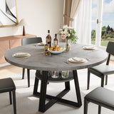 Garvee Tavolo Da Pranzo Rotondo 119 cm Per 4 Persone, Design Rustico Industriale, Ripiano Portaoggetti, Gambe In Metallo, MDF Resistente, Cucina E Sala Da Pranzo, Nero E Legno - Grigio