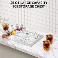 Ghiacciaia Garvee Drop-In da 25 QT, contenitore per ghiaccio in acciaio inox con coperchio e scarico per feste all'aperto e bar, 25 QT, argento