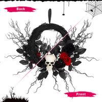 Ghirlanda per porta a forma di teschio di Halloween Garvee da 20 pollici - Ghirlanda gotica in salice con scheletro e rose nere per interni ed esterni coperti, nera