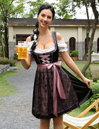 Garvee Dirndl da donna, abito tradizionale midi, set da 3 pezzi con camicetta e grembiule per l'Oktoberfest, nero, taglia 34