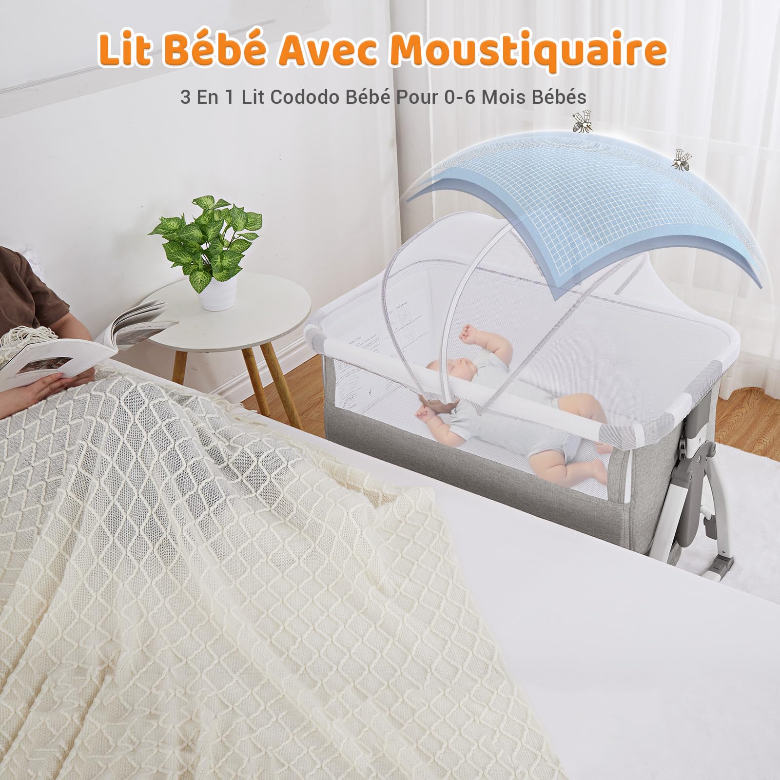 GARVEE Lettino per bambini, Culla per bambini, Lettino da comodino 4 in 1, Lettino da viaggio per bambini