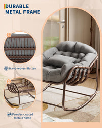 Sedia a dondolo Papasan da esterno Garvee, sedia a sdraio in rattan di grandi dimensioni con struttura in acciaio per balcone e giardino, grigia