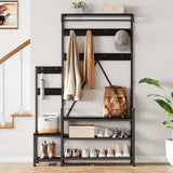 Garvee Appendiabiti Hall Tree con Panca e Scaffale, 8 Ganci, Metallo e MDF, Resistente 136 kg, Multiuso Ingresso Soggiorno, Nero