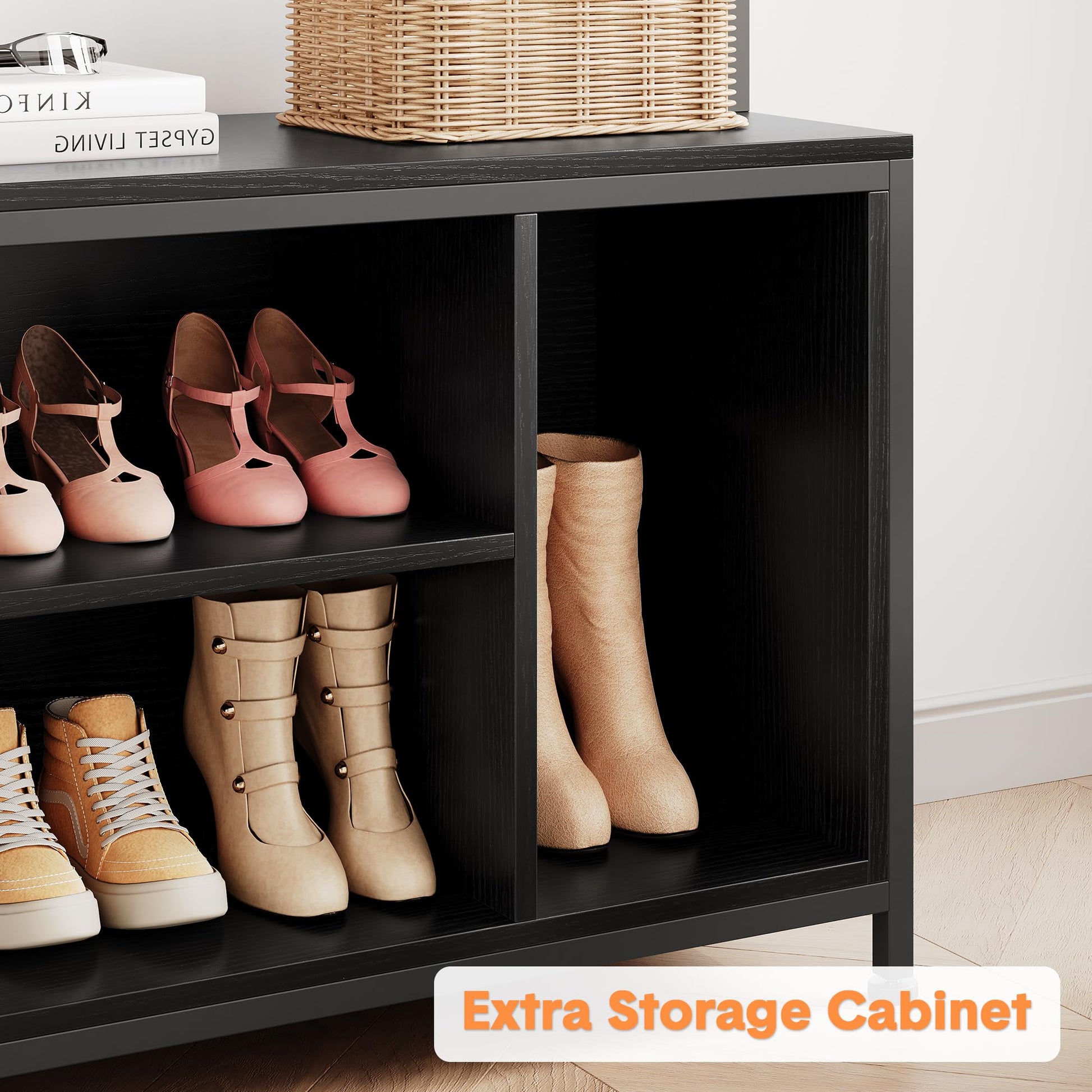 Appendiabiti Garvee con panca e guardaroba, organizer 5 in 1 per corridoio e ingresso, colori legno naturale