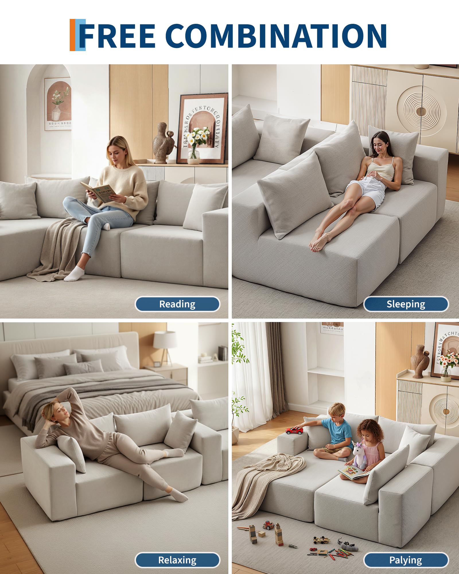 Divano componibile modulare Garvee da 108" con chaise longue a forma di L, tessuto polimerico Boneless Comfort, versatile per il soggiorno