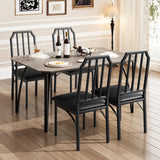 Set da pranzo Garvee per 4 persone con design smussato, cuscini di seduta in PU, MDF e acciaio, compatto, robusto, adatto a piccoli spazi, nero - nero