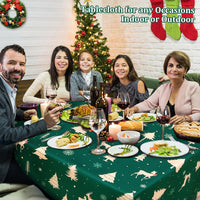 Garvee Tischdecke Weihnachten Mit Hirschdruck, Wasserabweisend, Polyester 180gsm, Quadratisch 137x137cm, Grün Für Esszimmer & Partys
