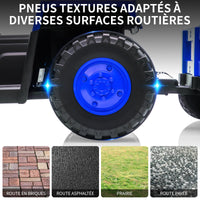 Trattore elettrico per bambini Garvee con rimorchio staccabile, 12 V, 6 pneumatici, telecomando, musica, doppio motore, fari a LED, blu, per giardino e cortile