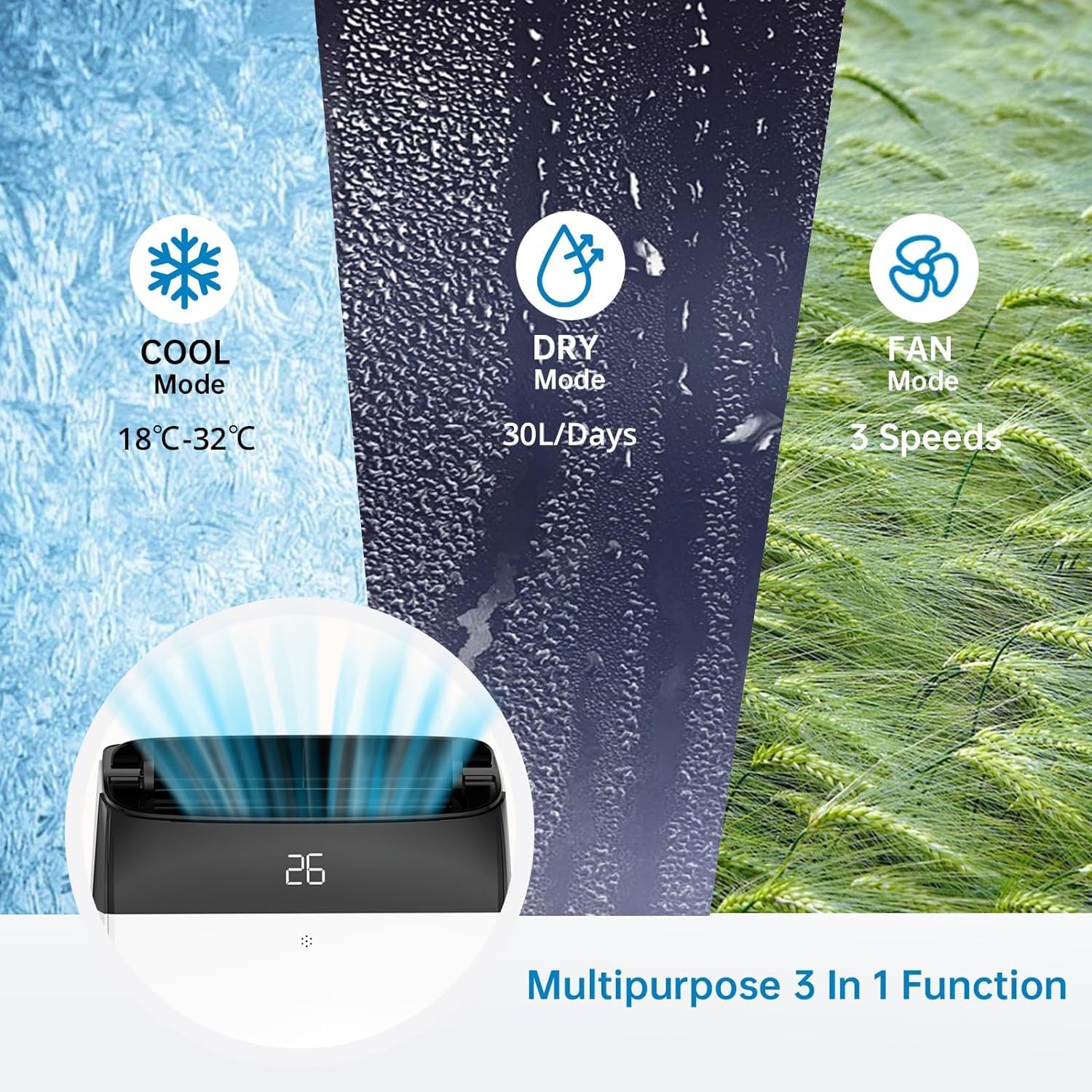 GARVEE Mobile Klimagerät 10000 BTUs, Fernbedienung Abluftschlauch Schlafmodus Mobil Klimaanlage Luftkühler, 3-in-1 Tragbares Klimagerät, Luftentfeuchter (30L/H), Kühlfunktion, Ventilator