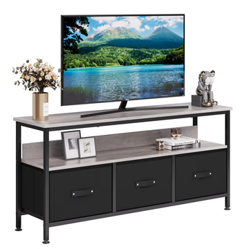 Mobile porta TV Garvee da 55 pollici con cassetti in tessuto e piedini regolabili per soggiorno e camera da letto, grigio, robusto legno MDF