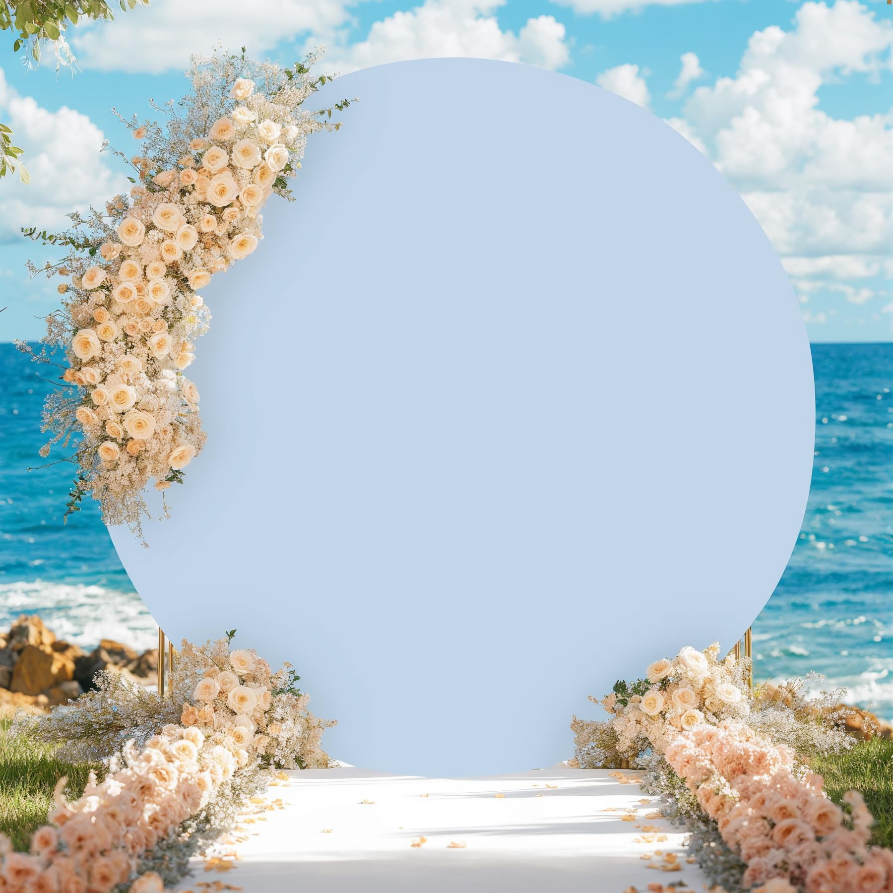 Garvee 6,5 piedi Copertura per fondale rotonda Copertura per arco nuziale per 2 m di diametro Antipiega Elasticizzato Spandex Sfondo fotografico Cerchio Arco di palloncini Baby Shower Matrimonio Bianco