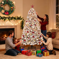Albero di Natale artificiale Garvee da 183 cm con effetto brina naturale, LED bianco caldo e base in metallo stabile per stanze grandi e feste di Natale