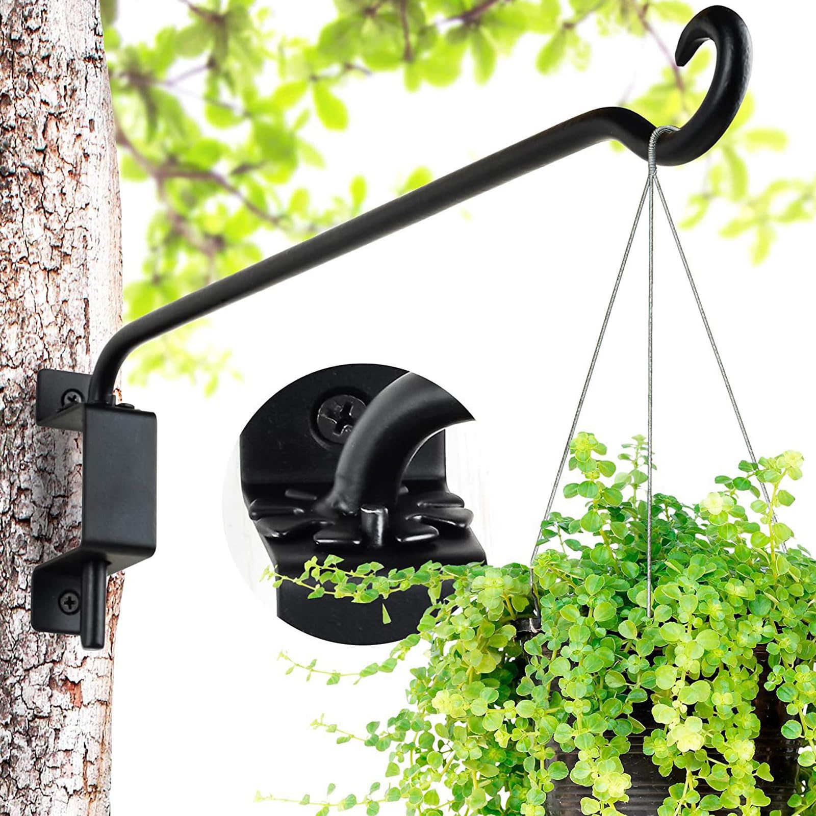Garvee Set di 2 ganci girevoli per piante da parete, in ferro resistente, girevoli, antiruggine per giardino e balcone, 12-16 pollici, nero
