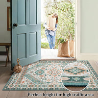 Tappeto Garvee a pelo corto lavabile in lavatrice 120 x 170 cm arancione-verde orientale antiscivolo e facile da pulire per il soggiorno