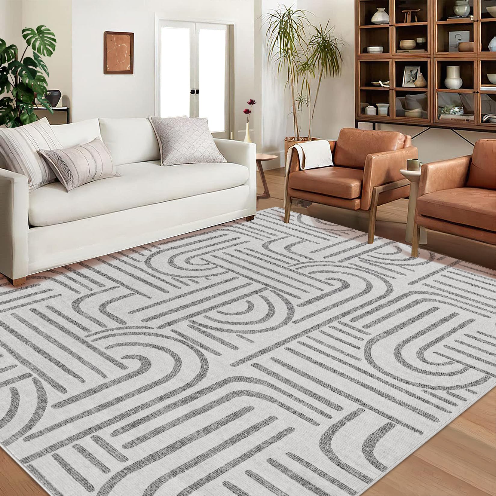 Garvee Teppich 80x150 cm Geometrico Grigio, Lavabile & Antiscivolo, Morbido Imitazione Cashmere, Moderno Design per Soggiorno e Camera