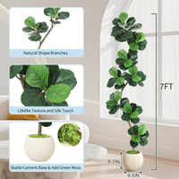 Albero di fico artificiale Garvee a foglia di violino da 7 piedi con vaso bianco, foglie realistiche, resistente alle intemperie per casa e ufficio