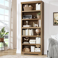 Garvee Libreria Rustica Alta 75" (190 cm), 2-6 Ripiani Regolabili, MDF Robusto, Anti-Ribaltamento, Uso Soggiorno e Ufficio, Elegante Neutro