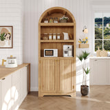 Garvee Armadio Dispensa Alto 72" Con Ante Arcuate, 5 Ripiani Regolabili, Maniglie Oro, Legno Naturale, Per Cucina E Sala Da Pranzo, Stabile E Versatile - Wood Color + Gold Handle