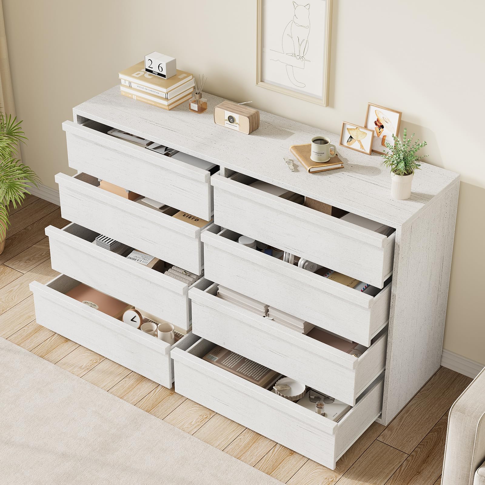 Cassettiera Garvee a 8 cassetti con ampio spazio di archiviazione per camera da letto e soggiorno, 54 pollici, legno, design moderno, robusta