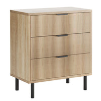 Cassettiera Garvee in rovere con 3 cassetti, design scanalato, gambe in metallo, protezione antiribaltamento per camera da letto e soggiorno, bianco, moderno