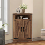 Mobiletto angolare per bagno Garvee con ante a battente, ripiani regolabili, MDF, ampio spazio di archiviazione, design robusto, marrone, per piccoli spazi - marrone