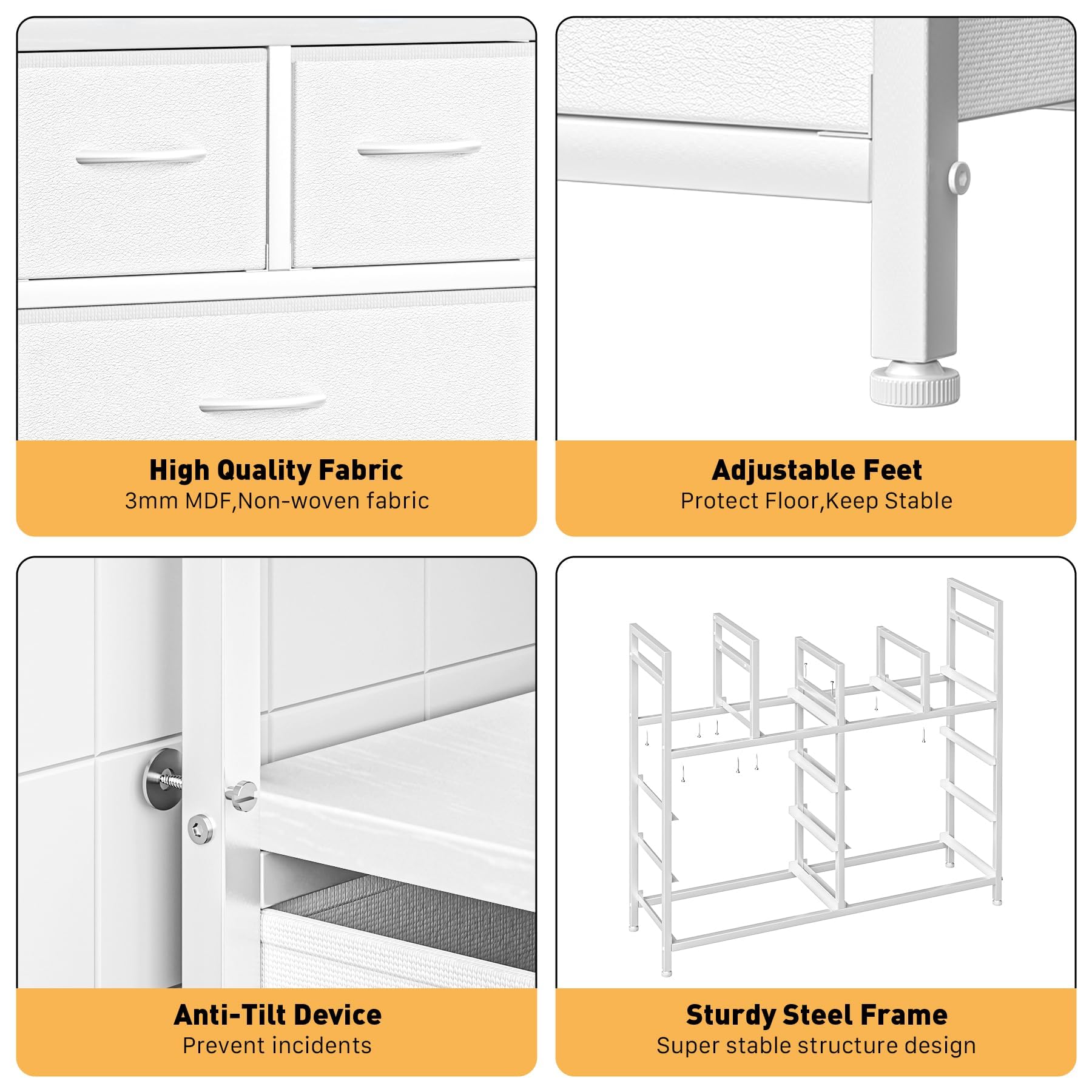 Cassettiera Garvee con 9 cassetti in tessuto, multifunzionale per camera da letto e soggiorno, 100x30x86 cm, bianco