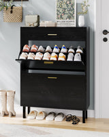 Scarpiera stretta Garvee con 3 cassetti, ripiani regolabili, in legno MDF, antiribaltamento per corridoio e ingresso, design moderno, colori naturali - Nero