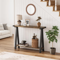 Tavolo console Garvee per corridoio, 2 ripiani con tenitore, gambe a R, legno, 43.3 pollici, soggiorno e ufficio, stretto, versatile