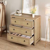 Cassettiera in rattan Garvee da 29" in legno per camera da letto, 3 cassetti, robusta, molto spaziosa, soggiorno, cameretta dei bambini