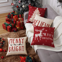 Federe natalizie GARVEE 45x45 cm, set da 4 pezzi, motivo fiocchi di neve rossi e cervi, in cotone, per la casa e le feste