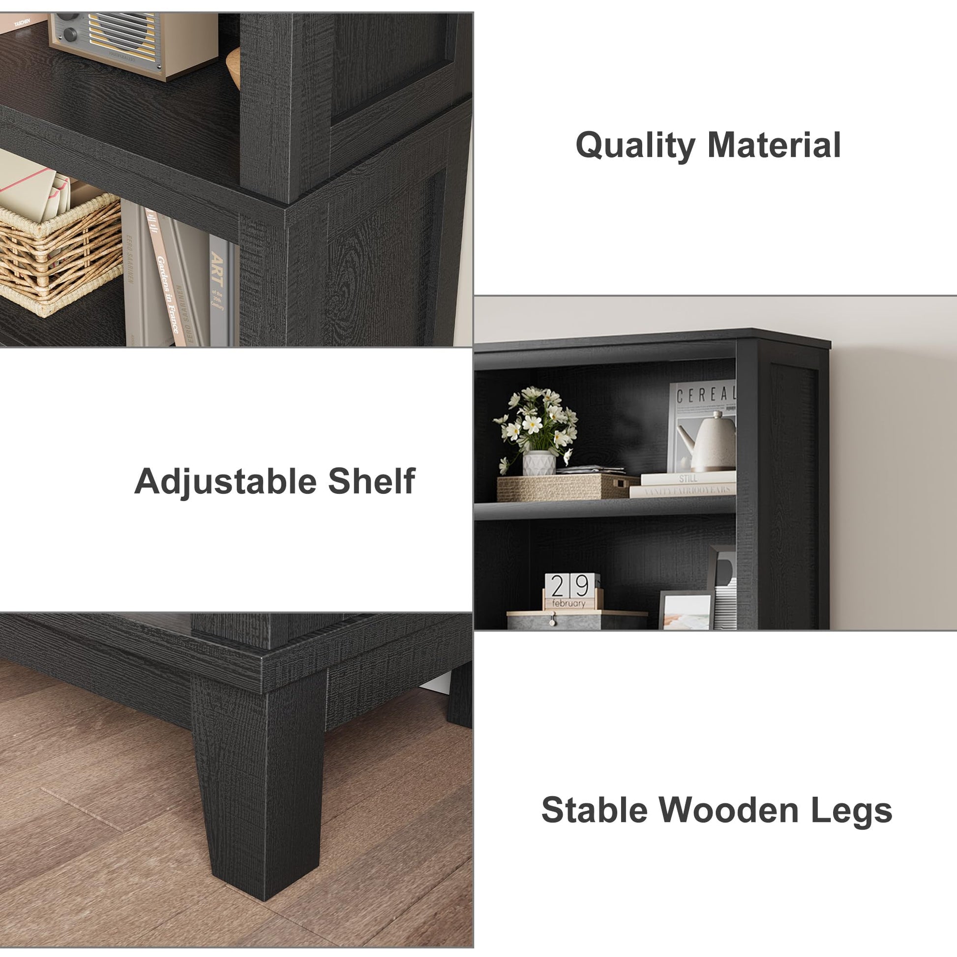 Libreria Garvee da 71" alta, stile fattoria, con ripiani regolabili, 5 ripiani, viola in legno, nera, 31,5" di larghezza per soggiorno ufficio